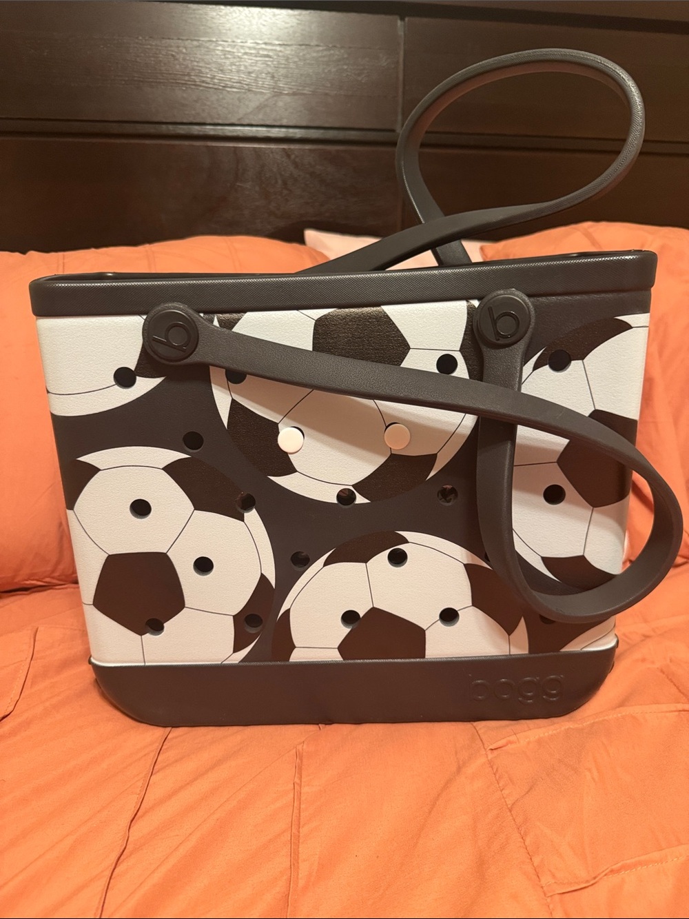 Bag Soccer Print Tote in Black and gray